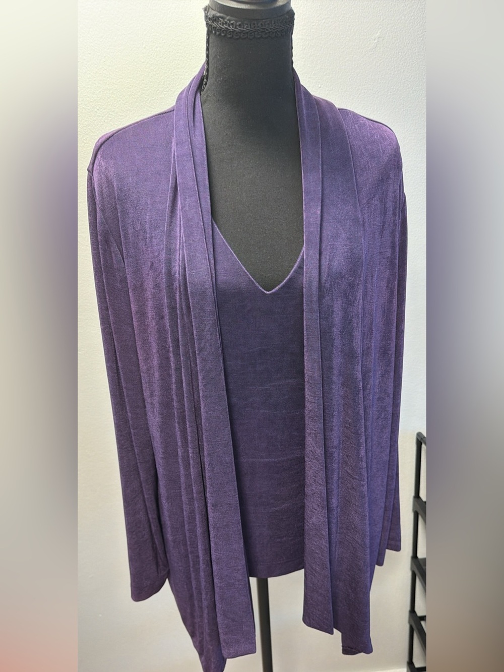 Chico’s Vivid Purple Travelers Tank Top w Long Sleeve Jacket Knit 2 12-14 L EUC